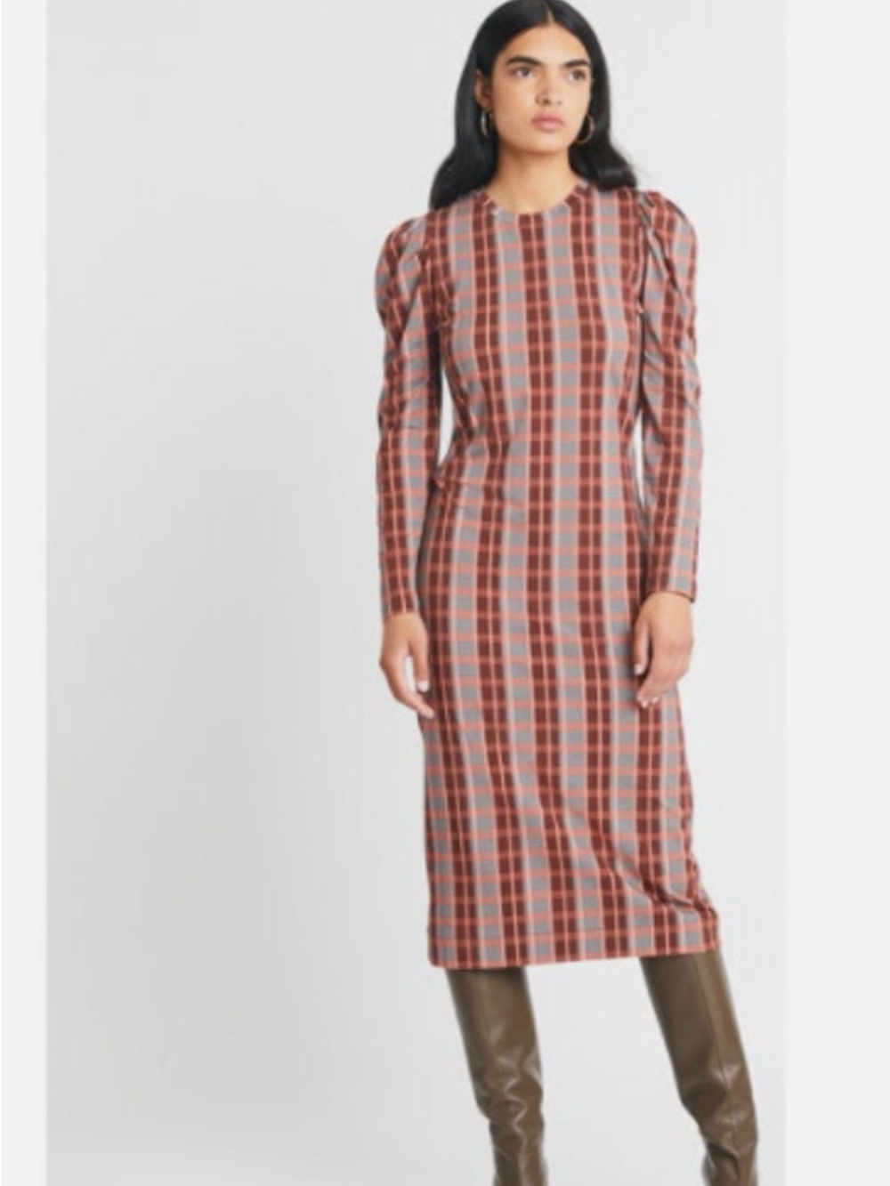 Tanya Taylor Checked Puff-Sleeve Nancy Dress